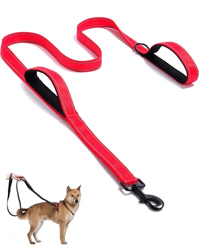 Aeclleca Soft Handle Reflective Black Dog Leash with 2 Padded Handles, 5FT Heavy Duty Pet Lead for Medium & Large Dogs, Comfortable Anti-Slip Grip & Night Safety Design (Red) - color: Red