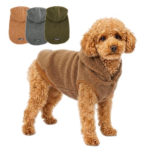 Tuff Pupper Fleece Dog Hoodie Sweater | Teddy Sherpa Outer & Soft Polar Fleece Lining | Adjustable Fit Winter Coat with Hood, Leash Hole, Ribbed Cuffs | For Small Medium Large XL XXL Dogs (Brown, XXS) - color: Brown, size: 5-10 lbs (XX-Small)