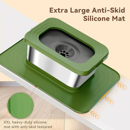 10L No Spill Dog Water Bowl, 2.6 Gal Stainless Steel No Splash Large Dog Water Bowl with Non-Slip Silicone Mat, Spill Proof Slow Drinking Pet Bowls for Messy Drinkers Indoor/Outdoor Use - color: Dark Green