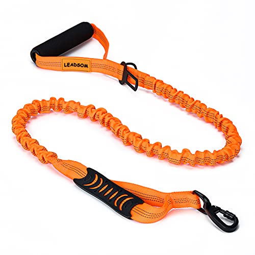 6FT Highly Reflective Heavy Duty Elastic Bungee Medium and Large Dog Leash Shock Absorbing with Comfortable Padded Handle and Traffic Handle Suitable for Training - color: Orange