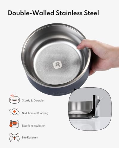HomeRunPet Dog Bowls, Durable Dishwasher Safe Double Wall Metal Insulated Stainless Steel Food Water Bowls with Non-Slip Rubber Base, Ideal for Small Medium and Large Dogs (32oz, Navy) - color: Navy