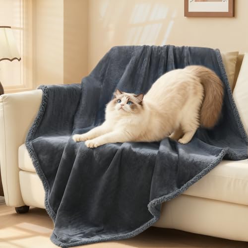 Luciphia Waterproof Bed Blanket Washable,Soft Sherpa Fleece Puppy Reversible Throw Blankets for Small Medium Dog Cat,Furniture Cover Protector Couch Bed from Liquid Pee and Pet Fur, Grey,57" x 40" - color: Grey, size: M (57" x40")