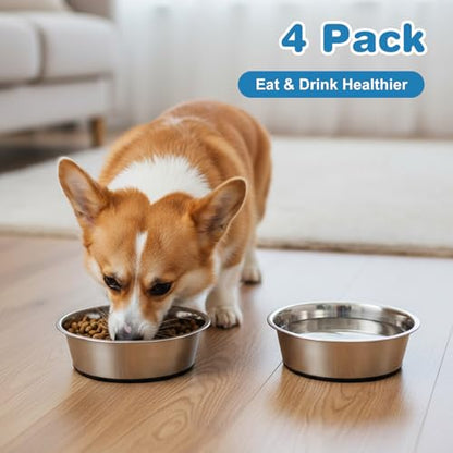 4 Pcs 8 Cup Stainless Steel Dog Bowls for Food and Water with Silicone Base Anti-Slip, Heavy Duty Extra Thick Anti Rust Metal Bowls for Medium Dogs (67oz, Black)