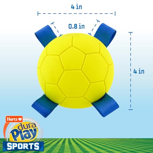 Hartz Dura Play Sports Soccer Dog Toy, Bacon Scented Squeaky Latex Yellow & Blue Toy, 1 Count - size: 1 Count, style: Soccer Ball