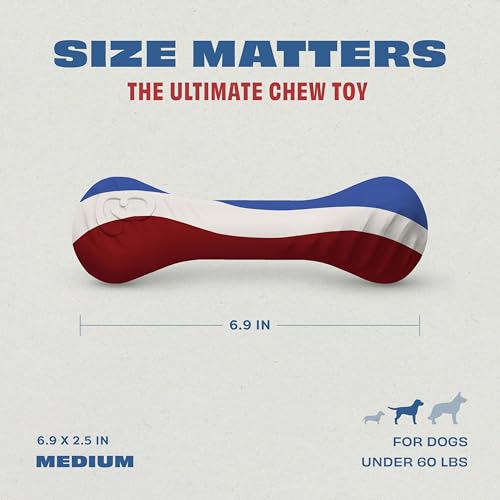 Benebone Natural Rubber Dog Chew Toy, Dog Bone, Limited Edition America 250, Medium - size: 1 Pack, style: America 250 - Bone