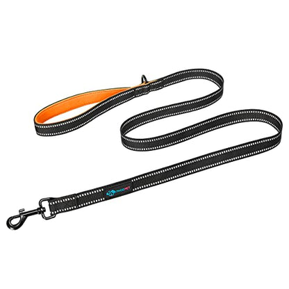 PHOEPET 5 Feet Heavy Duty Dog Leash - Reflective - Soft Padded Handle Traffic Grip for Extra Control (L,Orange) - color: Orange