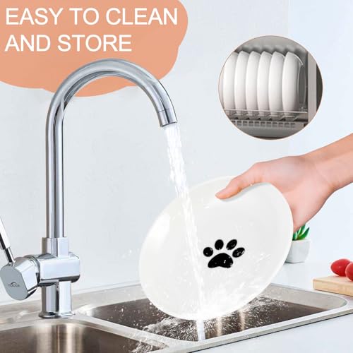 6 Pack Cat Food Bowl, Ceramic Cat Bowls, Anti Whisker Fatigue Cats Bowl Set,5.5 Inches Shallow Wide Kitten Plates for Food and Water (White-E) - color: White-E