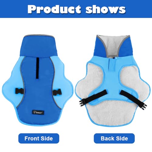 EMUST Dog Jacket, Windproof Polyester, Warm Fleece Lined, Reflective, New Blue, S - color: New Blue, size: Small
