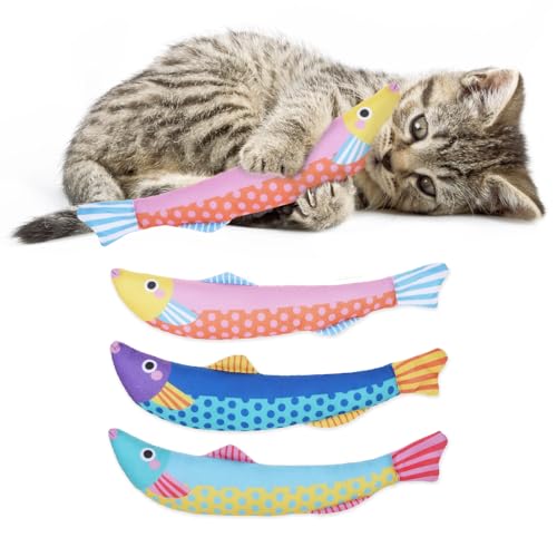KOOLTAIL Cat Catnip Toys Saury Fish, 3 Pack Durable Soft Kicker Toy Filled with Natural Catnip Cotton, Self Play Interactive Bite Resistant Chew Teeth Cleaning Gift for Indoor Cats Kitten All Breeds - color: Mixing Colors, size: Saury Fish(3 Pack)