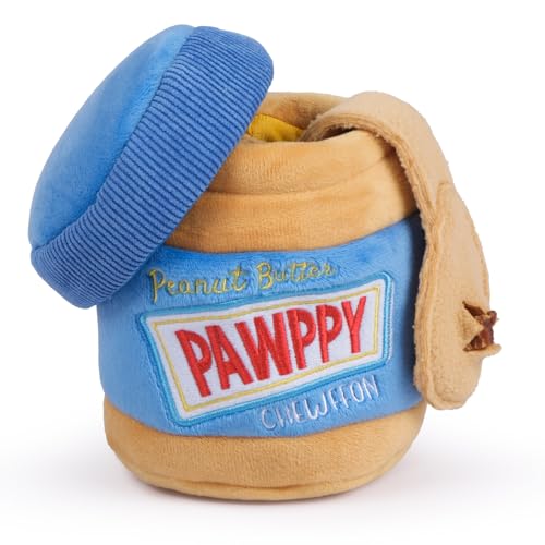 CHEWFFON Interactive Dog Enrichment Toy, Cute Crinkle&Snuffle Puppy Toys, Hide & Seek Puzzles, Peanut Butter Jar Toys for Brain Stimulation, for All Dog Sizes - style: Peanut Butter