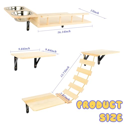 TIMIEEYA Cat Wall Shelves - Stable & Safe 5 in 1 Cat Walls Furniture Set, Wooden Kitten Climbing Wall with Bridge Ladder & Wall Steps - style: 5pcs with Bowl