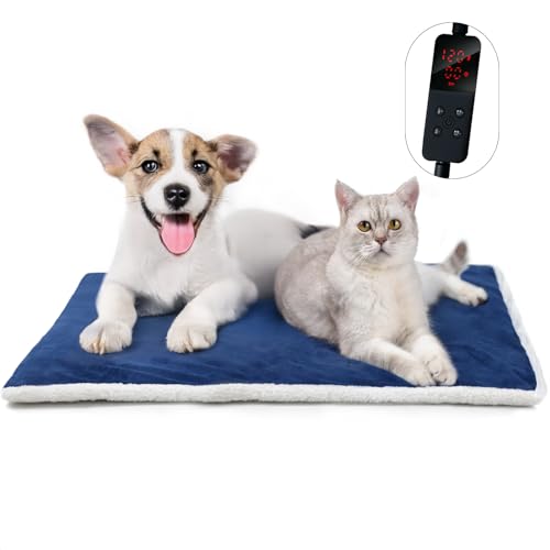 Rest-Eazzzy Cat Heating Pad, Cat Bed with Removable Cover Heated Cat Bed 5 Level Timer and 5 Level Temperature, Cat Beds for Indoor Warming Mat for Cat Dog (Heat pad, Pure-Blue,L) - color: Blue, size: Large-1 Pack