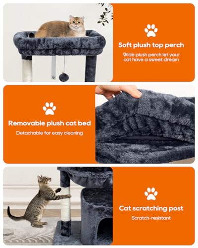 SYANDLVY Small Cat Tree for Indoor Cats, Cat Tower with Scratching Post, Modern Cat House with Padded Perch, Kittens Condo with Cradle, Smoky - color: Smoky Grey