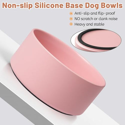 Dog Bowls, Non Slip Ceramic Dog Food and Water Bowl with Silicone Base, Heavy Pet Feeding Bowl for Puppies, Small and Medium Dogs (Pink, 6 Inches) - color: Pink, size: 6 Inches