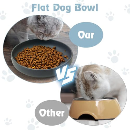 Silicone Cat Bowl Non-Slip Cat Food Plate Flat Dog Bowls with Suction Cup Shallow Puppy Food and Water Dish for Small and Medium Pets (Steel Gray) - color: 1 Pcs - (Steel Gray)