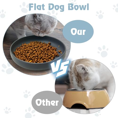 Silicone Dog Bowl Non-Slip Cat Food Plate 2 Pcs Flat Dog Bowls with Suction Cup Shallow Puppy Food and Water Dish for Small and Medium Pets (Steel Gray) - color: 2 Pcs - (Steel Gray)