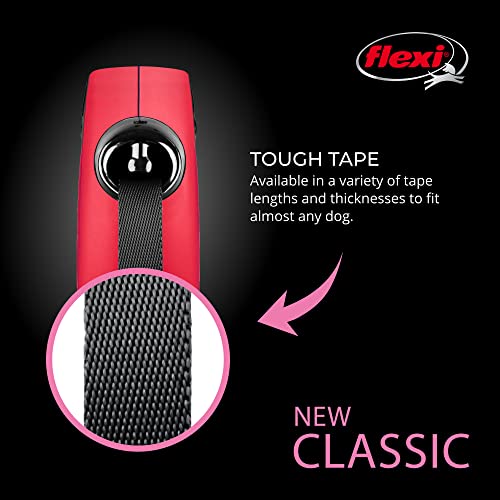 FLEXI® Classic XS Tape Retractable Dog Leash (Red)-10 ft for Extra Small, Tiny Dogs up to 26 lbs| Ultra Compact Pocket-Size, 3-Finger Grip, German Quality| Tangle-Free, One-Hand Brake, Pause & Lock - color: Red, size: X-Small - 10 Feet (Tape)