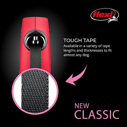 FLEXI New Classic Tape Retractable Dog Leash for Large Dogs Upto 110 lbs. – 16 ft., Red | Tangle Free Pet Walking Leash with One-Handed Brake, Pause, Lock|German Quality Product - color: Red, size: Large - 16 Feet (Tape)
