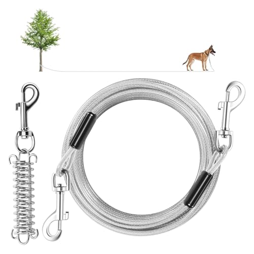Dog Tie Out Cable 30 FT, Heavy Duty Lead for Yard, Leash with Removable Shock Spring for Large Dogs up to 250LBS, Dog Chain for Yard or Camping - color: Grey, size: 30ft/250lbs