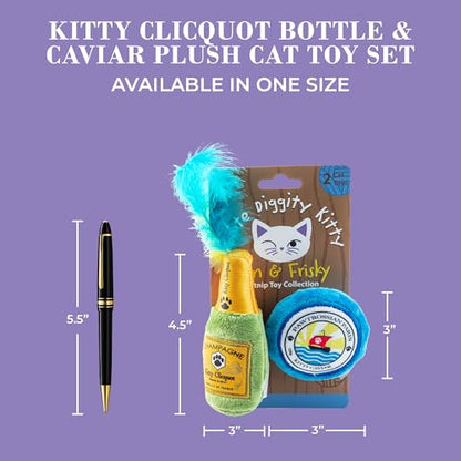 Haute Diggity Kitty Clicquot Champagne & Caviar Set, Plush Cat Toys Catnip Filled with Interactive Crackle Sound, Safe, Durable Toys for Cat & Kitten, 2 Pcs - style: Kitty Clicquot Bottle + Caviar