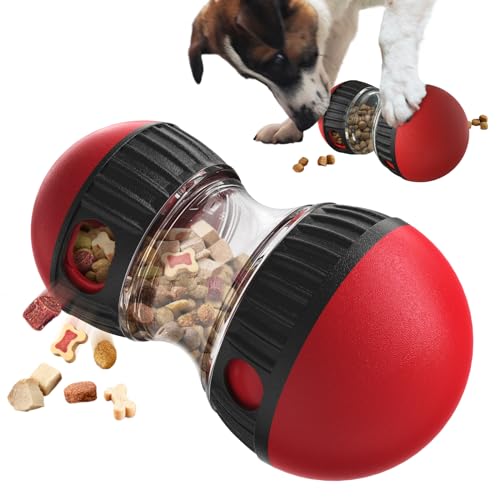 BSISUERM Dog Food Puzzle Toy Adjustable Treat Dispensing Food Dispenser Slow Feeder Bowls Puppy Enrichment Toy Ball Dog Interactive Chase Training Toys for Small Medium Large Dogs - color: Red