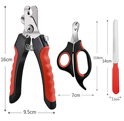 Pet Nail Clippers and Trimmers Set Safety Guard to Avoid Over Cutting Razor Sharp Blades Grooming Tool for All Small Large Dog Cat Red - color: Red