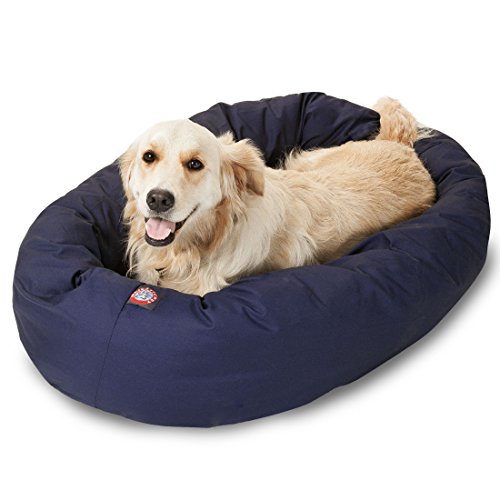 Majestic Pet 40 Inch Bagel Calming Dog Bed Washable – Cozy Soft Round Dog Bed with Spine Support for Dogs to Rest their Head - Fluffy Donut Dog Bed 40x29x9 (Inch) - Round Pet Bed Large – Blue - color: Blue