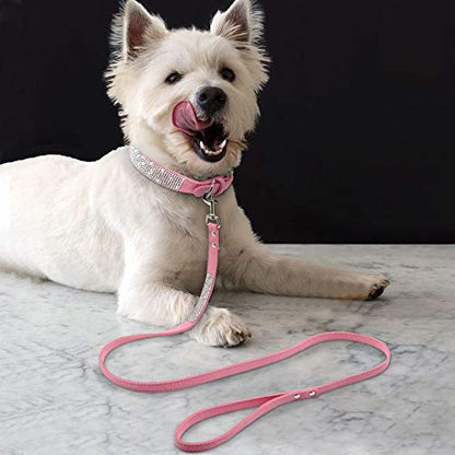 Rhinestone Bling Leather Dog Collar and Leash Set, Cute Dazzling Sparkling Soft Velvet Dog Cat Collar Crystal Diamond Puppy Collar (XS, Pink1) - color: Pink1, size: XS