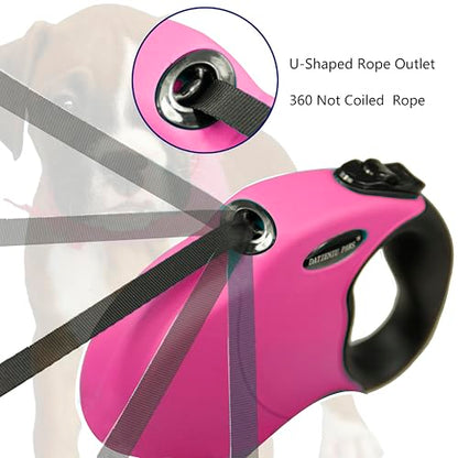 16Ft Chew Proof Retractable Dog Leash Anti-Chewing Wire Ropes Hands-Free Adjustable Safety Lock Durable Nylon Belt for Large Dogs Pink L - color: Pink, size: Large