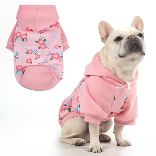 KOOLTAIL Dog Hoodies, Soft Dog Sweater, Spring Dogs Coats, Warm Fleece Pet Clothes Hooded Sweatshirt with Pocket for Small Medium Large Dogs Cats Boys Girls, Holiday Flower Pink L - color: Floral Pink, size: Large