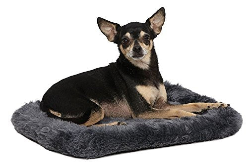 MidWest Homes for Pets QuietTime XXS Dog Bed – Gray Faux Fur Bolster, Ultra-Soft and Machine Washable, Fits 18-Inch Crates and Carriers, for Small Dogs and Cats - color: Grey, size: 18 Inch