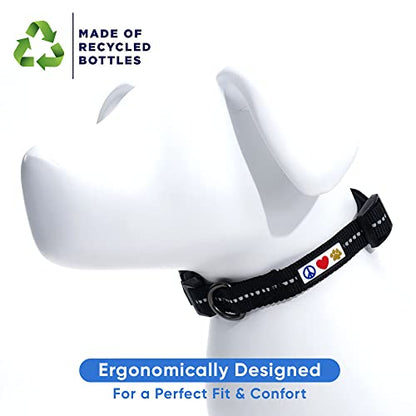 Pawtitas Recycled Dog Collar with Reflective Stitched Puppy Collar Made from Plastic Bottles Collected from Oceans Extra Small Black Sea - color: Recycled Black, size: X-Small (Pack of 1)