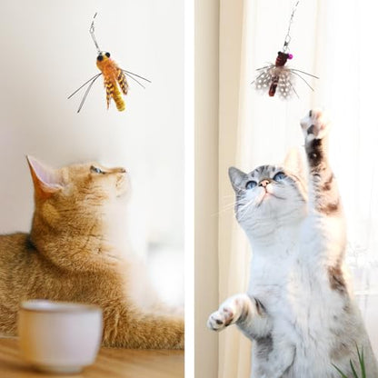 Insect Cat Toys with Feather - 6 Pieces Cat Insect Feather Toy Refills, Teaser Wand Attachments, Interactive Toys for Indoor Cats Kittens - size: Feather Wings
