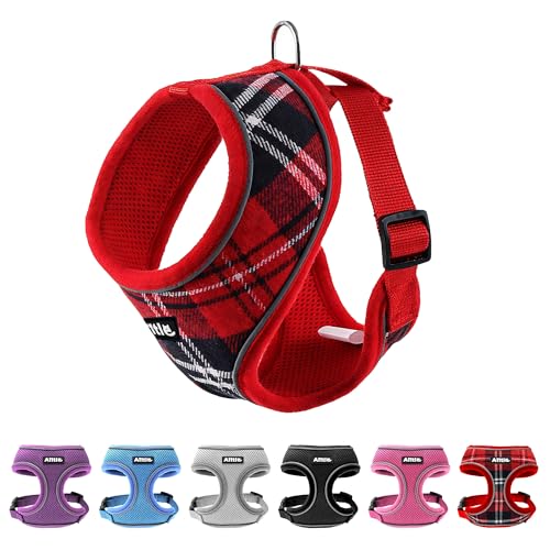 AIITLE Small Dog Harness, Triple-Layer Breathable Plaid Mesh, Adjustable Fit & Reflective Design, Choke-Free Over-The-Head Vest for Indoor/Outdoor Use, Perfect for Maltese, Chihuahua (S, Red) - color: Red, size: S