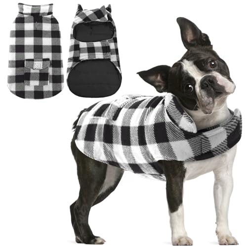 AOFITEE Dog Coat Plaid Dog Winter Coat for Small Dogs, Warm Dogs Jacket Christmas Sweater, Waterproof Pet Puffer Jacket, Reversible Pet Cold Weather Coats for Small Medium Large Pets, Black S - color: Black, size: Small