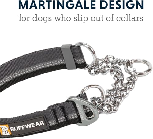 Ruffwear, Chain Reaction Dog Collar, Adjustable Reflective Martingale Escape-Proof Collar with Stainless Steel Chain, Professional Training Control, Basalt Gray, 11"-14" - color: Basalt Gray, size: 11"-14"
