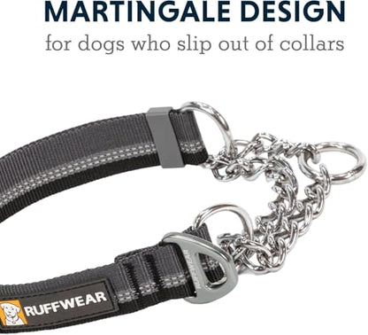 Ruffwear, Chain Reaction Dog Collar, Adjustable Reflective Martingale Escape-Proof Collar with Stainless Steel Chain, Professional Training Control, Basalt Gray, 20"-26" - color: Basalt Gray, size: 20"-26"