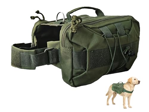 Tactical Dog Backpack Harness – Medium, Army Green, 2 Ample Side Pockets | Water Resistant Saddle Bags for Hiking & Camping, Sturdy Vest Fits Medium & Large Dogs - size: Medium