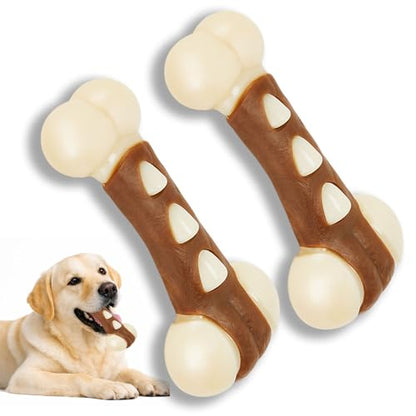 Nylon Dog Bones for Aggressive Chewers, 2 Pack Real Beef Flavor Puppy Chew Toys, Durable Dog Teething Toys for Large/Medium/Small Breeds