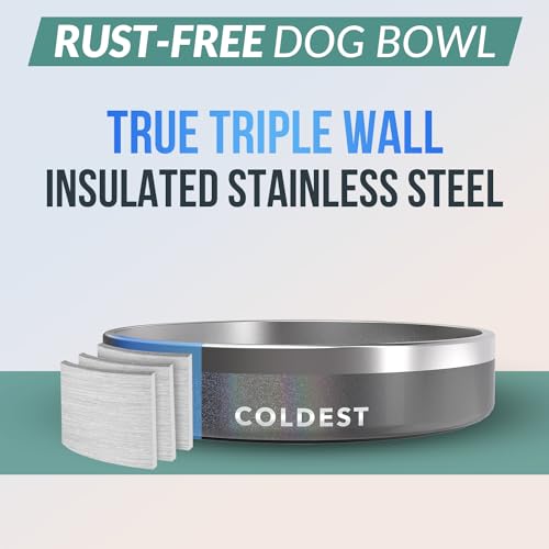 Coldest Dog Bowl - Anti Rust Metal, Non Slip, 3 Layers Insulated Stainless Steel Dog Bowls - Spill Proof & Heavy Duty - Water Bowl for Dogs, Cats & Pets, Dish Washer Safe (21 oz, Stardust Glitter) - color: Stardust Glitter, size: 21 oz