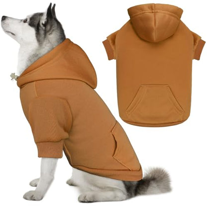 Dog Sweaters for Large Dogs Dog Hoodie Sweater Solid Soft Brushed Fleece Clothes Sweatshirt with Pocket(Coffee-XL) - color: Coffee, size: X-Large