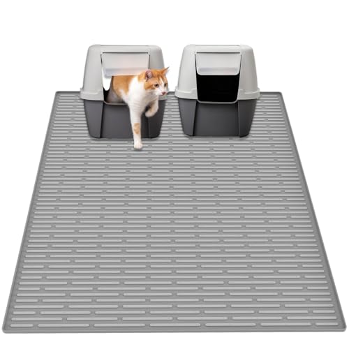40"x30"(100cmx75cm) Extra Large Silicone Cat Litter Mat, XXL Litter Trapping Mat for Under Litter Box, Non-Slip Waterproof Kitty Litter Catcher, Easy to Clean Mat for Cats, Light Gray - color: Light Gray, size: 40" x 30" (Rectangular)