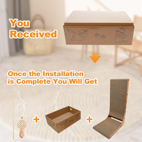 Goosheep L-Shaped Cat Scratcher 2-in1 Scratching Board for Indoor Cats Protecting Furniture Cardboard Box Scratch Pad with Ball Toy Cats Scratching Posts with Cat Teaser - color: 1pk 25.2in L-Shape Cat Scratcher with Box