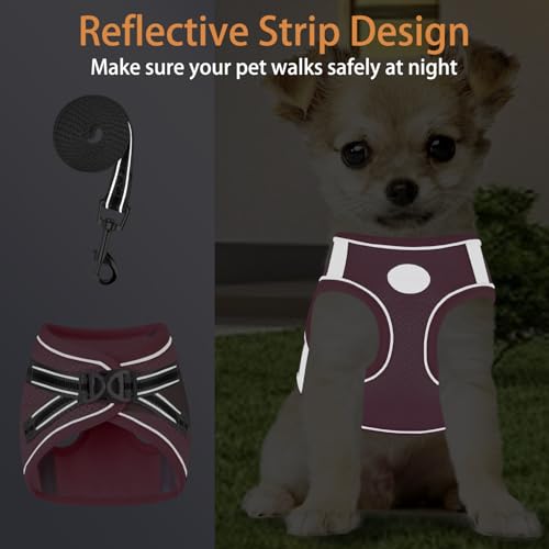 Small Dog Harness and Leash Set, Step-in Puppy Vest with Breathable Soft Padded Mesh, Walking Reflective Pet Harness for Small Medium Dogs - color: Pink, size: Large (Chest: 16" - 20")