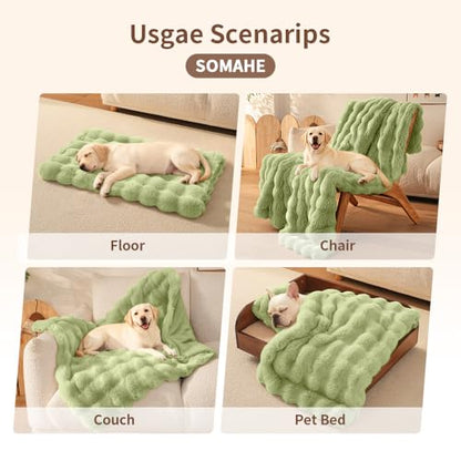 Dog Blanket, Reversible Sherpa & Bubble Fleece Pet Throw, Ultra-Soft Plush for Medium Dogs, Machine Washable, Anti-Static, Warm & Cozy, 39"×31" Inch Green - color: Green, size: 39"L x 31"W Inches