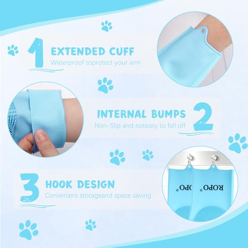 ROPO silicone gloves for pet grooming, multi-functional gloves for pet hair shedding, bathing, and massage (Blue) - color: Blue