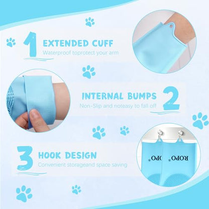 ROPO silicone gloves for pet grooming, multi-functional gloves for pet hair shedding, bathing, and massage (Blue) - color: Blue
