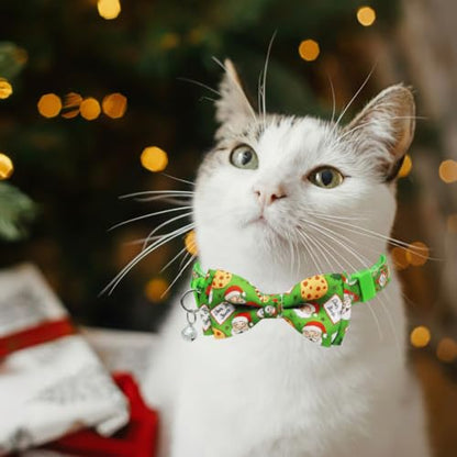 2 Pack Christmas Dear Santa & Cookie Mail Design Collars with Removable Bow Tie & Bell, Holiday Breakaway Safety Buckle Collar for Boys and Girls Kitties and Kitten(Red&Green) - color: Christmas Jolly
