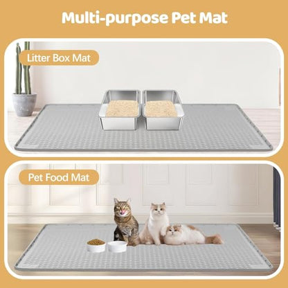 Kalolary Cat Litter Mats, 50" x 35" Extra Large Silicone Cat Mat for Litter Box, Easy to Clean Kitty Litter Trapping Mat, Soft on Kitty Paws, Waterproof, Urine-Proof Kitty Litter Mats for Floor, Grey - color: Grey: 127x89cm