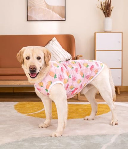 HDKUW Pet Clothes,Dog Summer T-Shirt Cool Breathable Sunscreen Dog Vest Clothes Outfit Costume for Medium Large Dogs Pink Fruit XL - color: Pink Fruit, size: XL